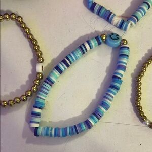 Blue and Gold Beaded Bracelets Set